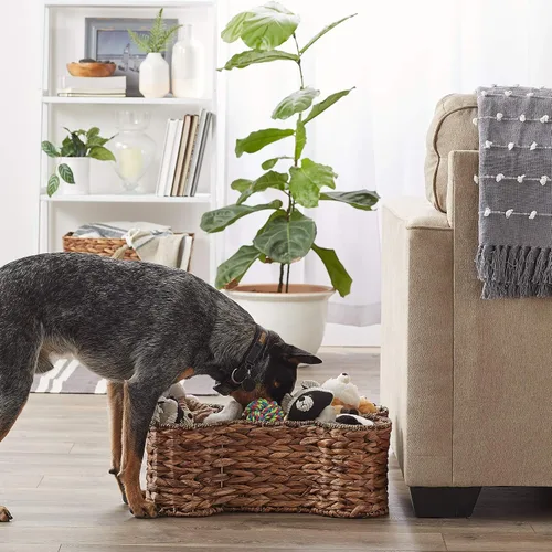 Vista 4 de Bone Dry Pet Storage Collection, cesta de juguete de jacinto en forma de hueso, marrón oscuro, mediana - 21 x 13 x 8 pulgadas