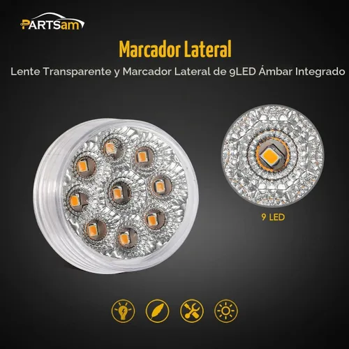 Vista 2 de Partsam 20 piezas de 2 pulgadas redondas luces LED ámbar de 9 LED para señal de giro, luces de marcación laterales con reflector [aprobadas por DOT]