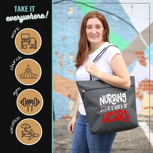 Vista 5 de Grandes bolsas de mano con cremallera para enfermeras, con bolsillos, perfectas para el trabajo, regalos para CNA, RN y estudiantes de enfermería