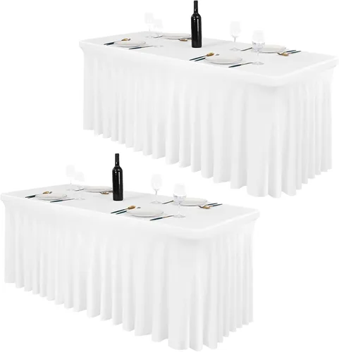 Vista 8 de Pesonlook Paquete de 2 faldas de mesa de elastano para mesas rectangulares de 6 pies, mantel elástico ajustable color negro, de 30 x 72 pulgadas