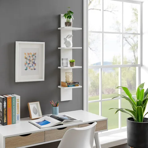 Vista 6 de Danya B. Arica Utility Column - Estantes de pared de 4 niveles (blanco)