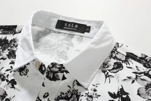 Vista 3 de SSLR Camisa hawaiana de manga larga con botones de algodón floral para hombre