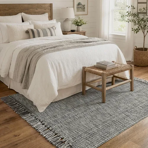 Vista 95 de Collive Alfombra de Baño Negra, 2' x 3' Tejida a Mano Lavable Alfombras Pequeñas de Cocina, Alfombra de Entrada Reversible de Algodón Alfombra
