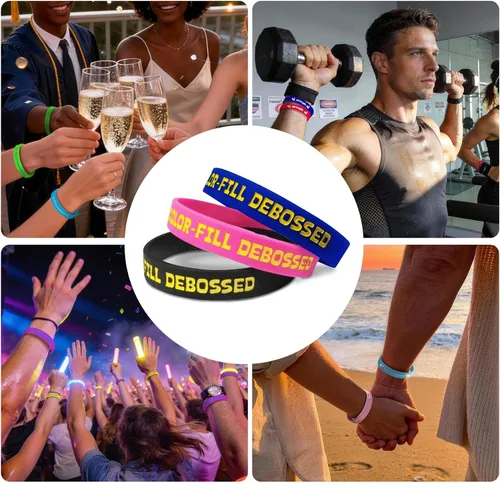 Vista 7 de Pulseras personalizadas para eventos a granel de 1 a 5000 unidades con icono de logotipo de texto, pulsera de silicona personalizada de 1/2 pulgada