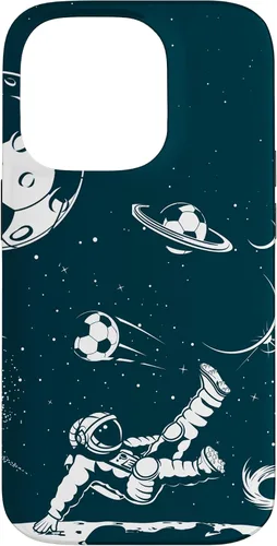 Vista 17 de Funda para iPhone 16 para teléfono de fútbol, amante del fútbol, jugador de fútbol espacial, funda de astronauta