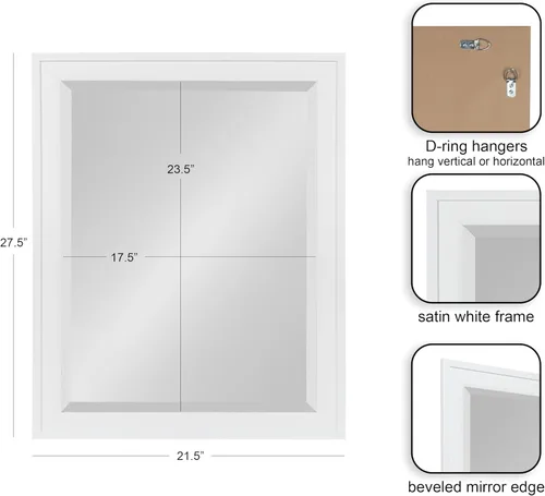 Vista 3 de DesignOvation Bosc - Espejo de pared rectangular decorativo enmarcado, 22 x 28 pulgadas, blanco, espejo de tocador rectangular de transición