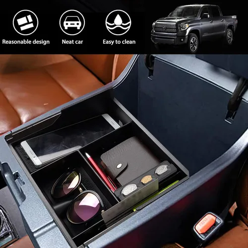 Vista 4 de Compatible con accesorios Toyota Tundra Organizador de bandeja de consola central para Tundra 2007-2020 2021, bandeja de almacenamiento secundario
