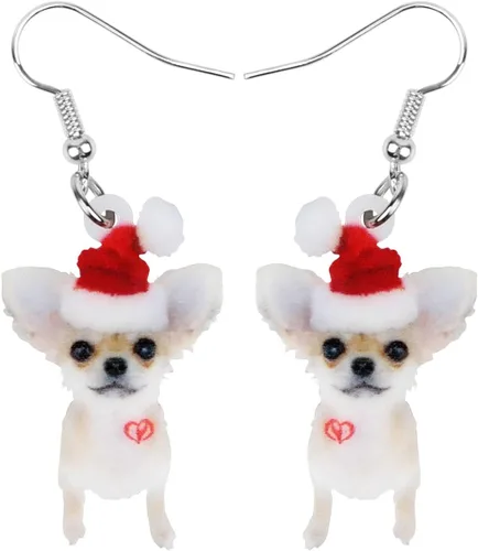 Vista 14 de Newei - Pendientes colgantes de Navidad con diseño de perro, joyería para regalos para mujeres y niñas Chihuahua E