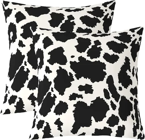 Vista 36 de Juego de 2 fundas de almohada con estampado de piel de vaca de 16"x16", fundas de cojín de piel de vaca para sala de estar, dormitorio, casa