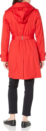 Vista 2 de Calvin Klein Chaqueta impermeable con cinturón de un solo pecho para mujer con capucha extraíble