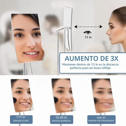 Vista 3 de DOWRY Espejo de maquillaje con aumento de mesa, espejo de tocador cromado