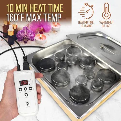 Vista 3 de SereneLife Juego de calentador de piedras de masaje portátil, kit de masajeador y calentador de piedras calientes para spa eléctrico con 6 grandes