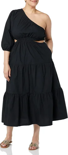 Vista 4 de The Drop Vestido midi escalonado con un hombro descubierto para mujer