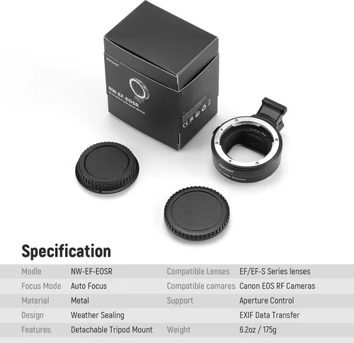 Vista 8 de NEEWER Adaptador de montaje EF a EOS R, lente EF/EF-S a cámara de montaje RF, anillo convertidor de enfoque automático compatible con Canon EOS R Ra