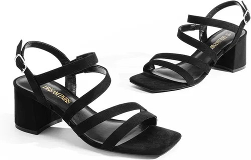 Vista 4 de DREAM PAIRS Sandalias de tacón grueso con tiras para mujer, sandalias de tacón bajo y puntera abierta, zapatos de fiesta