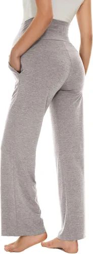 Vista 31 de Ecavus Pantalones de maternidad anchos y rectos para mujer, versátiles, cómodos, palazzo, elásticos, con bolsillos