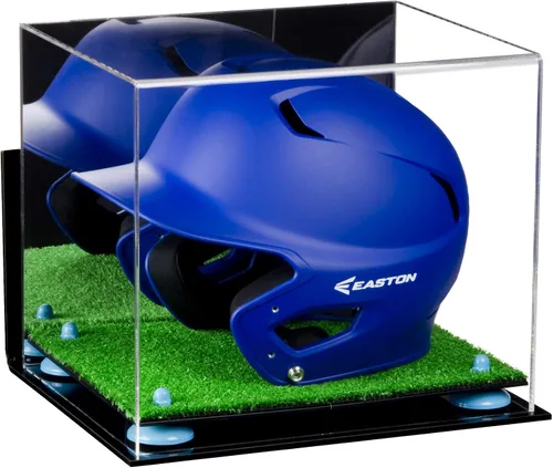 Vista 66 de Better Display Cases Vitrina acrílica para casco de bateo de béisbol con espejo, elevadores rosados, montaje en pared y base de espejo (V22/A012)
