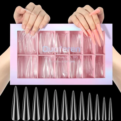 Vista 13 de Quaferen Puntas de Uñas de Almendra Medianas: 240pcs Puntas de Uñas Postizas Acrílicas Preformadas Forma de Almendra - 12 Tamaños Gel Suave