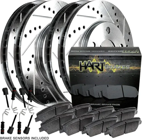 Vista 14 de Hart Brakes Kit de frenos y rotores traseros delanteros Pastillas de freno delanteras y traseras Rotores y pastillas de freno Pastillas