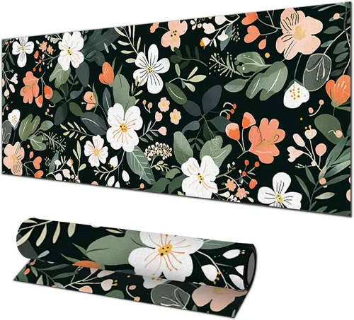 Vista 18 de HOMETITUTE Alfombrilla para mouse de 31.5 x 11.8 pulgadas, con bandera estadounidense, floral, XL, grande, extendida, para teclado, computadora