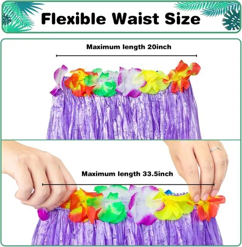 Vista 3 de Garma Juego de faldas de hierba hawaiana para fiesta Luau, 12 faldas hawaianas de Luau Hula 12 diademas y 24 pulseras para suministros de fiesta
