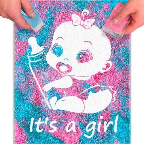 Vista 17 de FETTIPOP Lienzo de arte mágico, exponiendo arte de arena (revelación de género - It's a Girl - Glitter) - Anuncio sorpresa de embarazo de baby