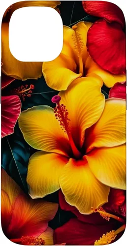 Vista 4 de Hawaiian Tropical Yellow Red Hibiscus Plumeria Case for iPhone 17
