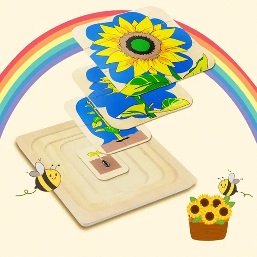 Vista 4 de Montessori - Rompecabezas de madera con diseño de girasol de 4 capas