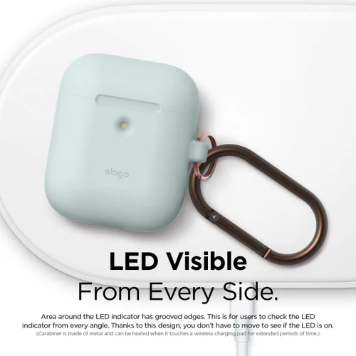 Vista 3 de elago Funda de silicona con llavero para AirPods 2 Menta suave