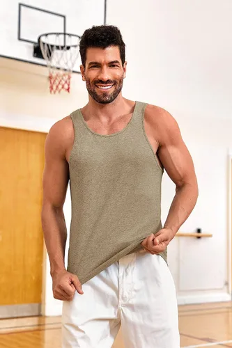 Vista 5 de ZIWOCH Camiseta sin mangas de algodón para hombre, para entrenamiento, culturismo