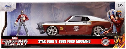 Vista 4 de Jada Marvel Guardians of The Galaxy 1:32 1969 Ford Mustang - Coche fundido a presión y figura de Starlord de 1.65 pulgadas, juguetes para niños