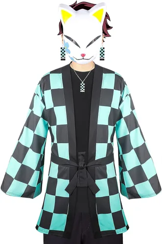 Vista 2 de Kamado Tanjirou - Conjunto de collar unisex para cosplay de anime, cárdigan, batas, aretes, collares, M