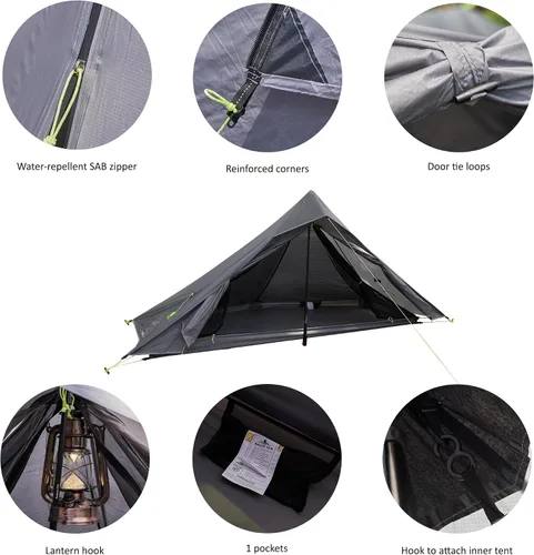 Vista 3 de Altair One - Tienda de campaña de senderismo ultraligera, nailon SIL impermeable, doble pared, 3 estaciones, refugio para 1 persona para mochileros