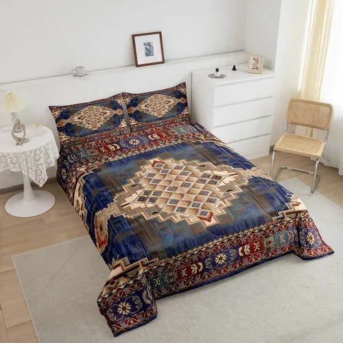 Vista 3 de Erosebridal Juego de edredón bohemio individual, juego de ropa de cama exótica bohemio, retro, azul, amarillo, degradado, rojo, floral, bohemio