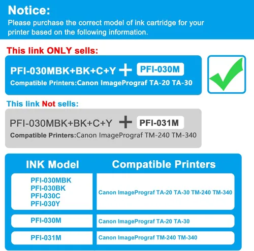 Vista 2 de LCL Cartucho de tinta de pigmento de repuesto compatible para Canon PFI030 PFI-030 PFI-030MBK PFI-030BK PFI-030C PFI-030M PFI-030Y para impresora