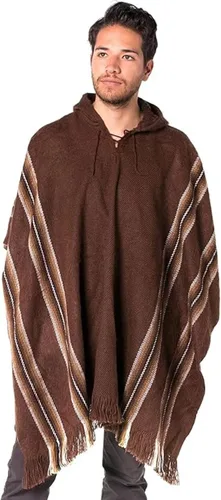 Vista 10 de Gamboa Alpaca Poncho for Men with Hood Negro