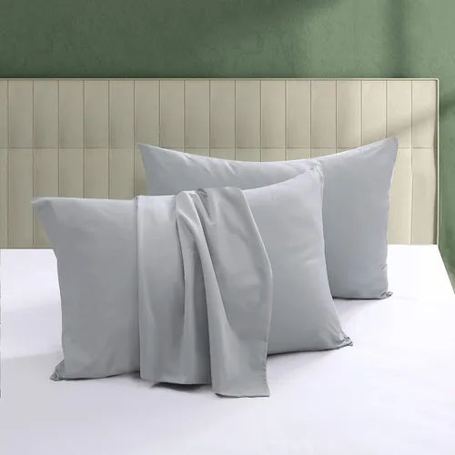 Vista 15 de Juego de 2 protectores de almohada 100% algodón egipcio, 600 hilos tamaño estándar con cremallera, fundas refrescantes de tejido satinado, Beige