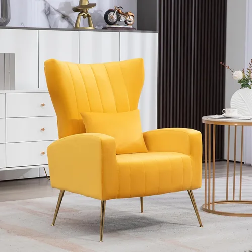 Vista 37 de ZJhome Sillas Modernas para Sala de Estar de Terciopelo Silla de Acento Sillón con Almohada Lumbar, Sillas de Dormitorio de Respaldo Alto Silla