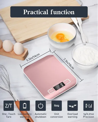 Vista 5 de Báscula de alimentos, báscula digital de cocina de 11 libras con pantalla LCD de 6 unidades y función de tara, diseño compacto para hornear, cocina