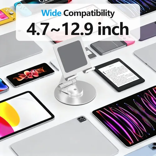 Vista 4 de Swivel Tablet Stand, Aluminum Portable 360°Rotating Adjustable Tablet Holder for All 4-12.9’’ iPad Surface Samsung Phone Tablet Kindle E-Reader and