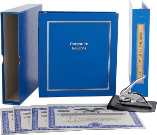 Vista 5 de Kit para empresas sin fines de lucro (Negro) - carpeta, fundas, certificados de acciones, fichas de índice y sello corporativo de metal