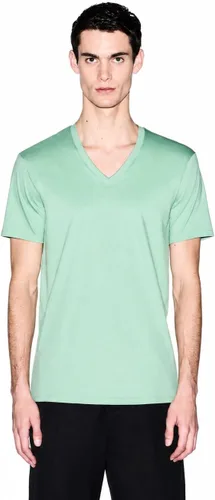 Vista 26 de Armani Exchange Camiseta de manga corta con cuello en V de algodón Pima para hombre Beacon Blue