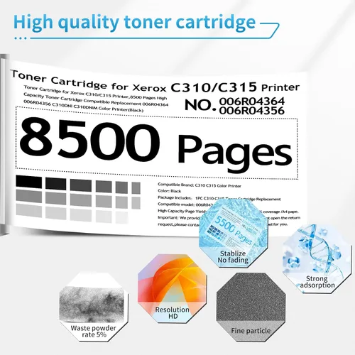 Vista 6 de C315 Cartucho de tóner para impresora Xerox C310 C315, cartucho de tinta de 8,500 páginas de capacidad extra alta compatible con repuesto 006R04364
