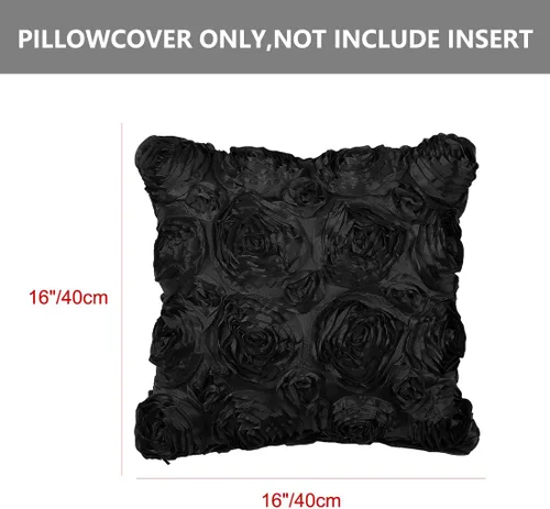 Vista 4 de PiccoCasa 2 fundas de almohada con diseño de flores 3D, románticas fundas de cojín decorativas de satén, funda de almohada con rosas estéreas