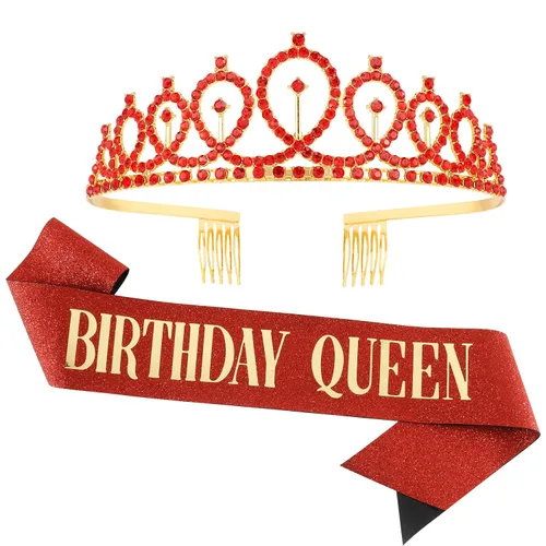 Vista 9 de CAVETEE - Juego de corona y banda de reina de cumpleaños para mujer, banda y tiara de diamantes de imitación, decoraciones de cumpleaños negras Negro
