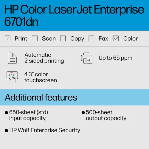 Vista 2 de HP Impresora Color LaserJet Enterprise 6701dn, mejor para negocios, (58M42A)