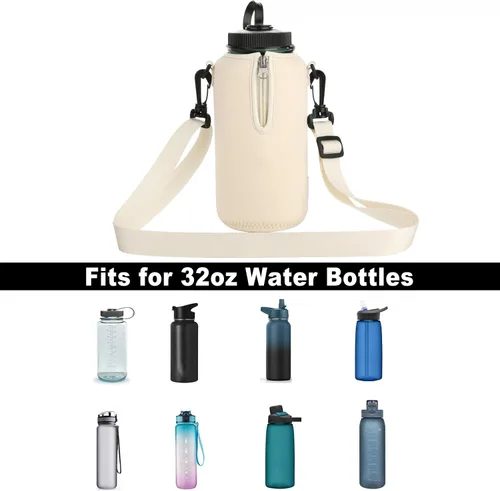 Vista 3 de Beautyflier Funda aislante de neopreno para botella de agua, compatible con botella de agua Nalgene de 32 onzas, con correa de hombro ajustable