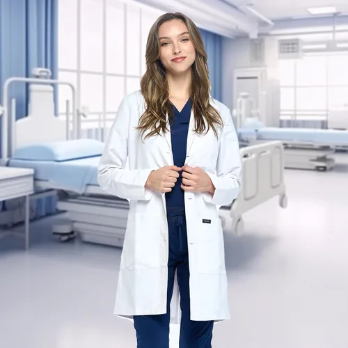 Vista 5 de Dagacci Medical Uniform Abrigo de laboratorio unisex de 35" Blanco