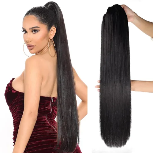 Vista 14 de Extensión de cabello rizado de 32 pulgadas de largo, cola de caballo sintética con clip instantáneo, resistente al calor, marrón oscuro (#2), 6.70