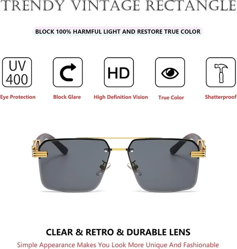 Vista 3 de Bsreyeop Lentes de sol cuadrados de aviador para mujeres y hombres, medio marco, lente de corte de diamante, lentes clásicos degradados